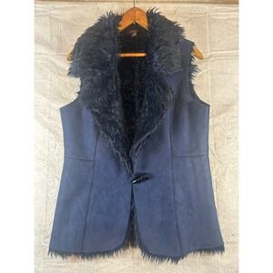 Fever Faux Fur Reversible Vest Dark Navy Blue Size SmallS